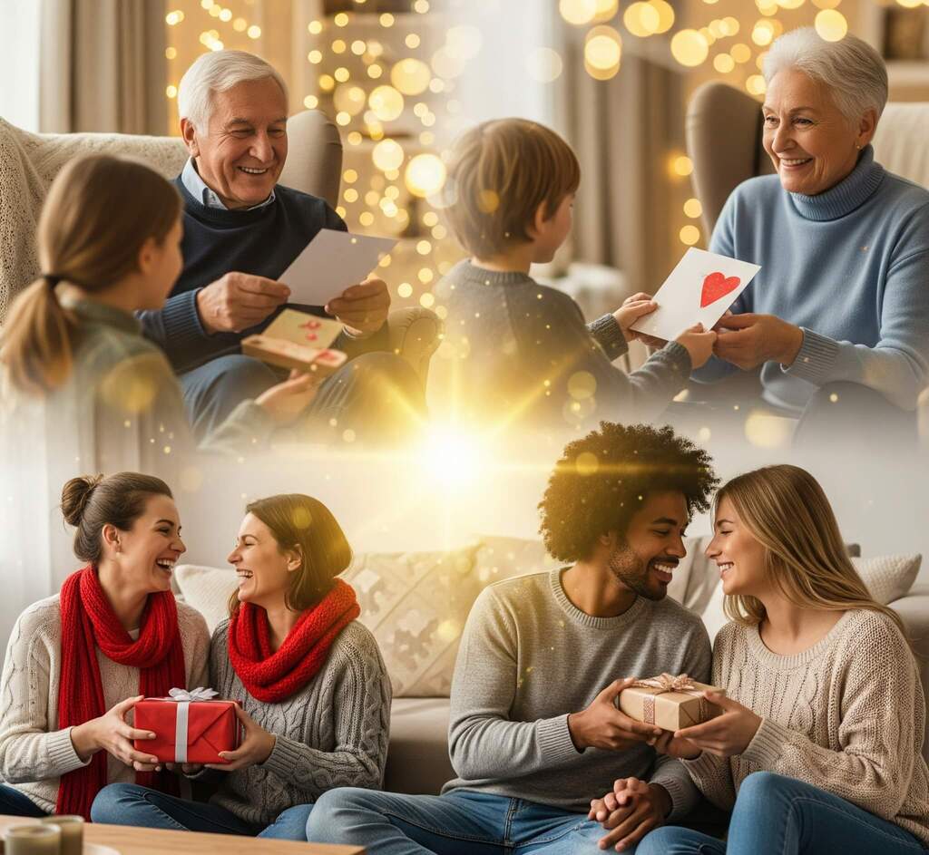 A beautiful flat lay of wrapped gifts, ribbons, and personality symbols like zodiac signs and numbers.