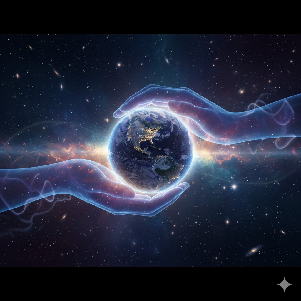 A serene image of hands giving or a sunset over a wide landscape, symbolizing compassion, wisdom, and completion, with the number 9 subtly in the background.