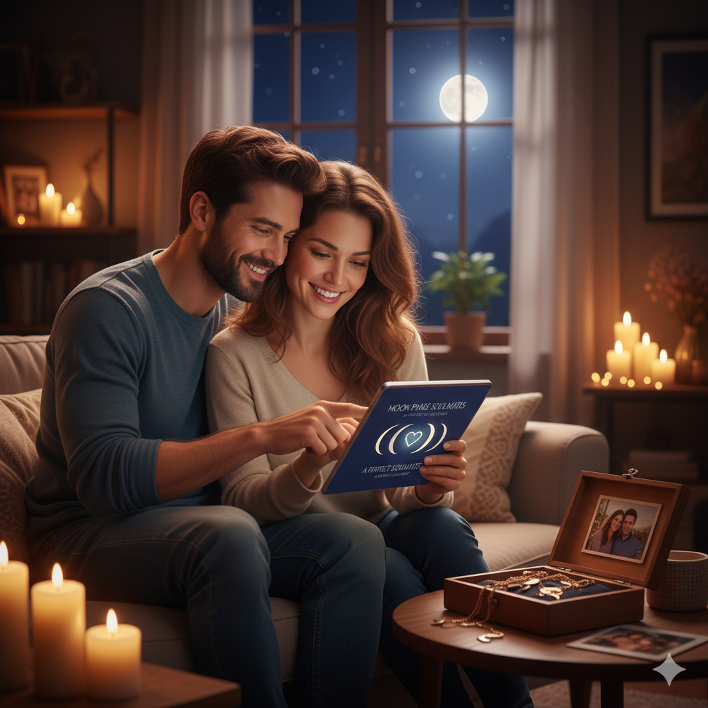 A dreamy, artistic representation of two crescent moons fitting together to form a full circle, symbolizing moon phase compatibility.