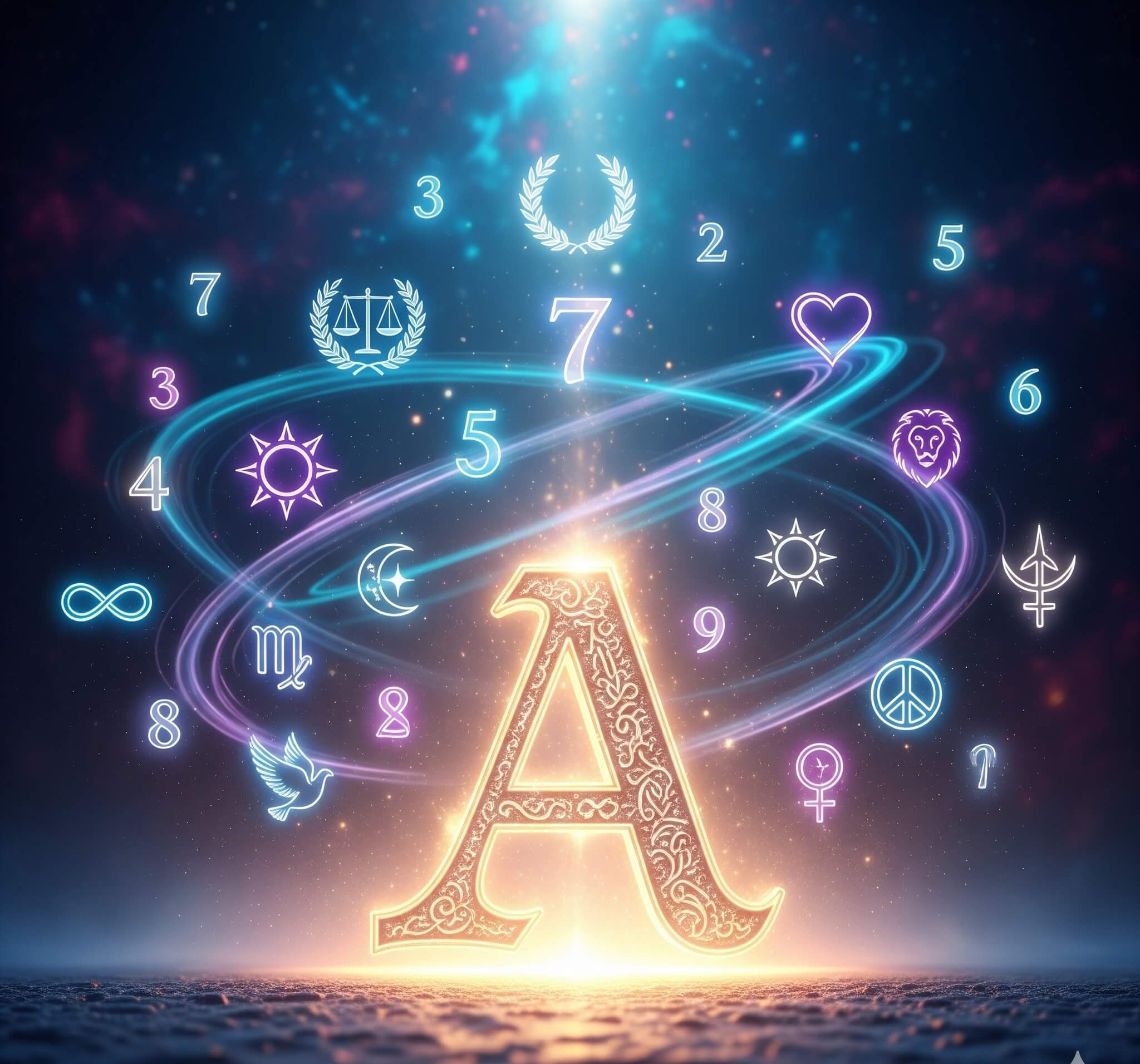 A stylized, illuminated letter A representing the beginning and drive in numerology.